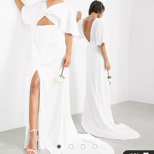 ASOS EDITION Emma satin flutter sleeve wedding dress with twist front